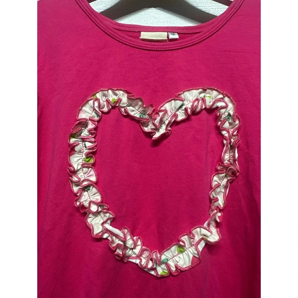 Little Fashionista Boutique Tunic Top Girls 12 Pink Heart Ruffle High Low EUC